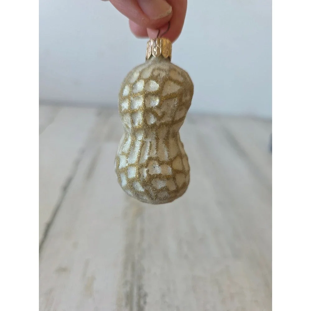 Vintage Czech glitter peanut glass ornament Xmas tree